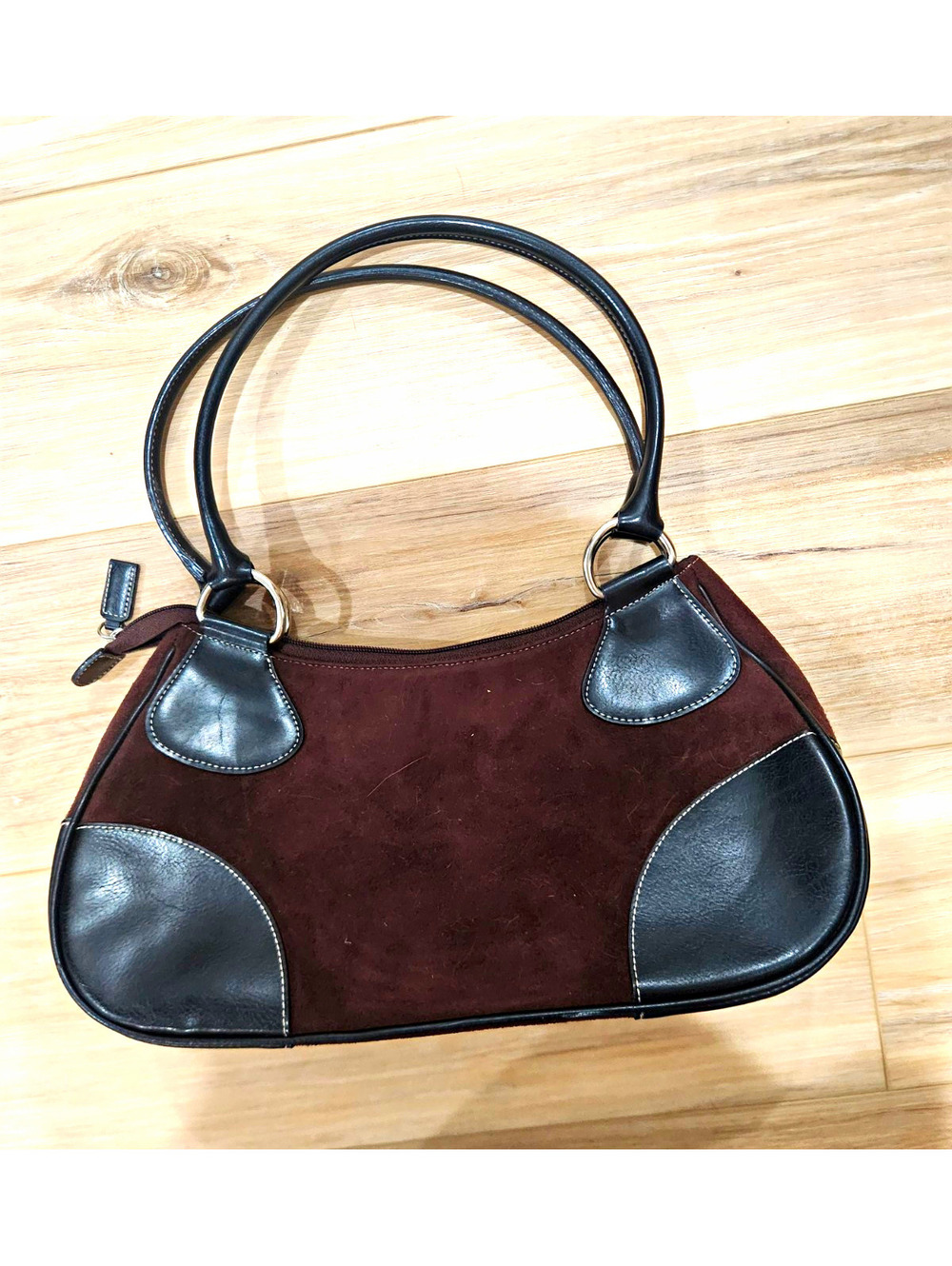 Women’s Colorblock Brown/Black Shoulder Bag Double Handles Zip Top